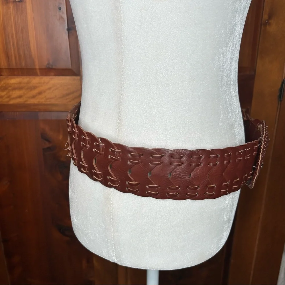 Macy's Rich Brown Woven Braided Faux Leather Belt Y2K Western Country Hippie
